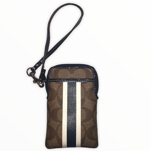 Coach signature brown wristlet striped pouch - Picture 1 of 12